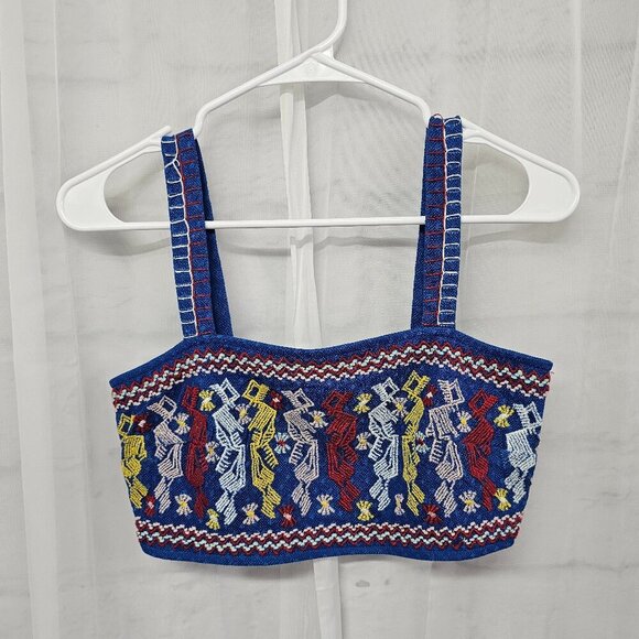 Forever 21 Blue Red Embroidered Boho Cropped Tank Top Festival Hippie S - Picture 8 of 10
